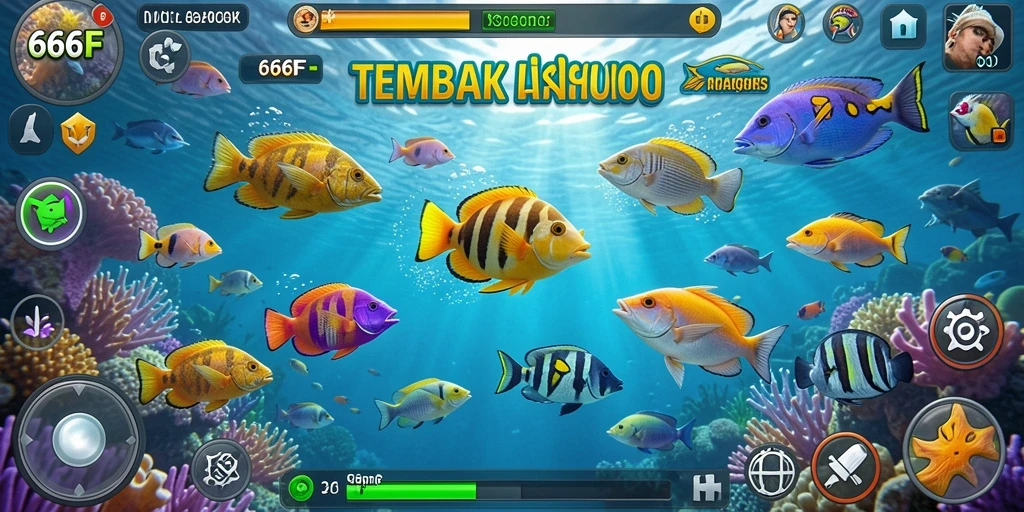 Screenshot gameplay 666F dengan aksi menangkap ikan.