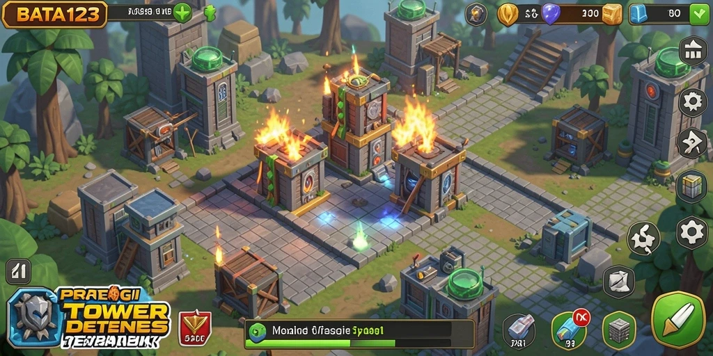 Tangkapan layar gameplay BATA123 menampilkan aksi menegangkan Tower Defense.