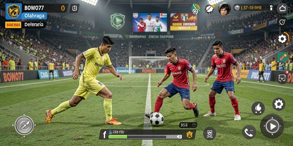 Tangkapan layar gameplay <strong>BOWO77</strong> menunjukkan aksi seru di lapangan olahraga.