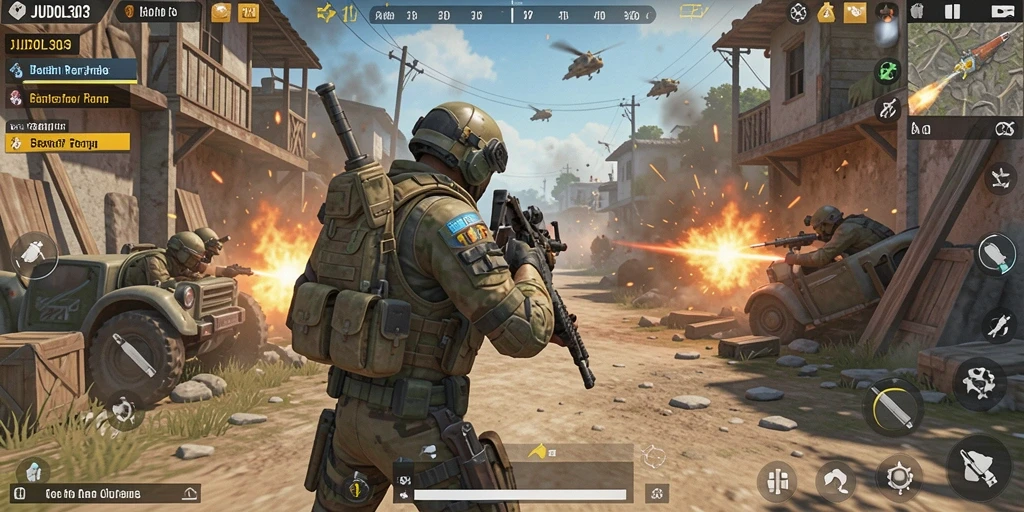Screenshot gameplay intens dalam JUDOL303 yang menunjukkan aksi pertempuran Battle Royale.