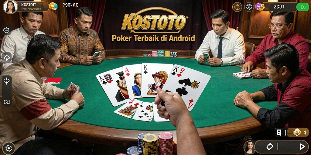 Screenshot KOSTOTO menunjukkan gameplay Poker yang intens dan interaktif.