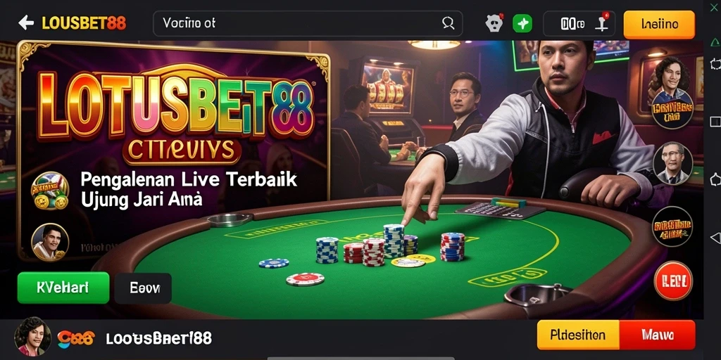 Screenshot gameplay LOTUSBET88 menampilkan dealer langsung dan suasana permainan yang intens.