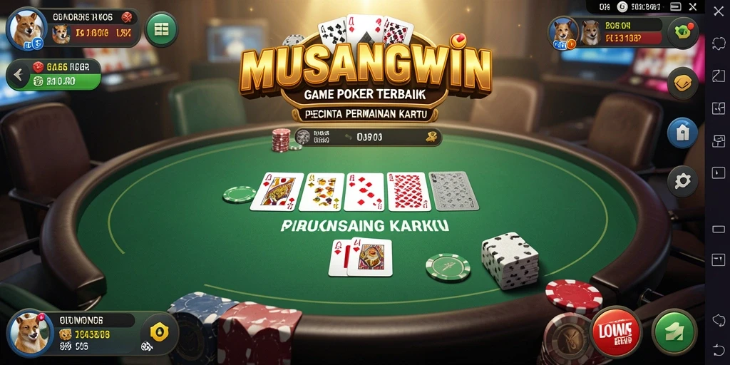 Tangkapan layar gameplay MUSANGWIN menampilkan aksi Poker yang seru.