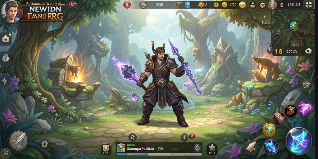 Screenshot gameplay RPG yang menampilkan pertarungan epik dan dunia yang memukau.