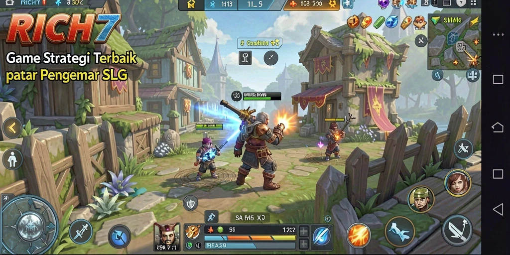 Screenshot gameplay RICH7 dengan aksi pertempuran mendebarkan.