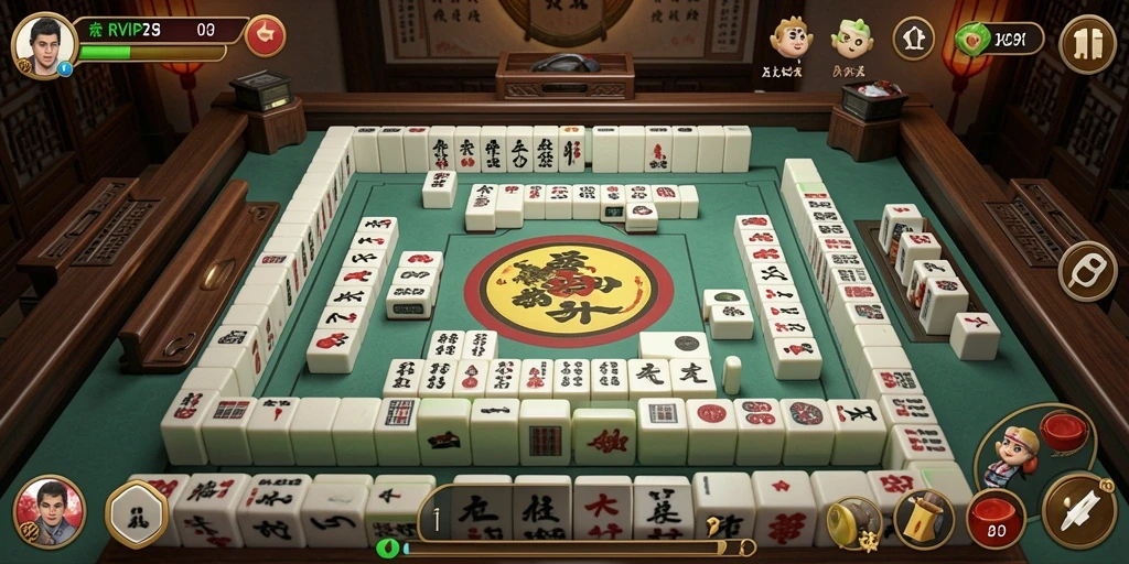 Tampilan gameplay utama RVIP3 dengan desain ubin Mahjong yang menarik.