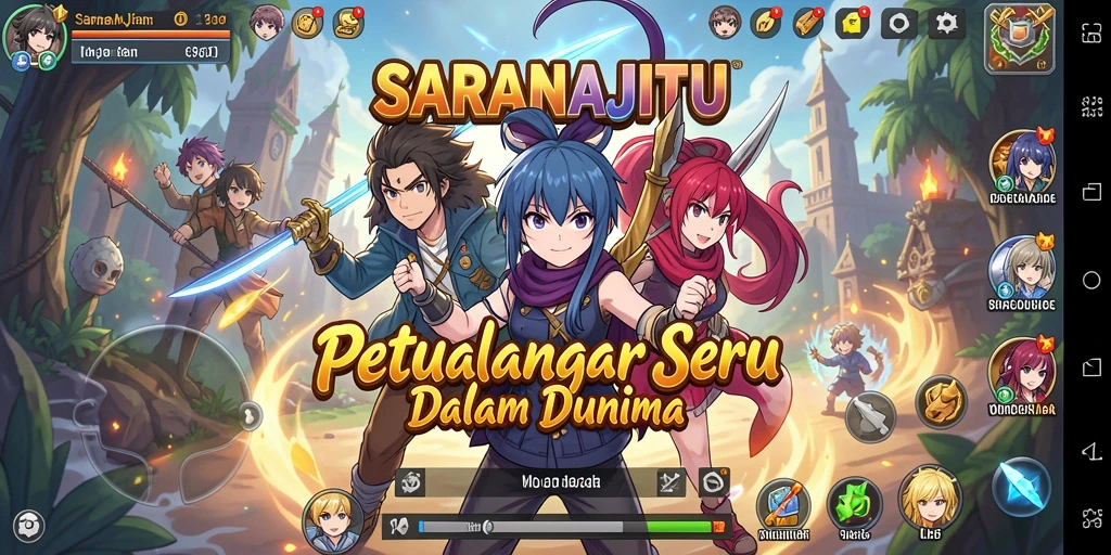 Gameplay seru dari SARANAJITU yang menampilkan aksi karakter anime.