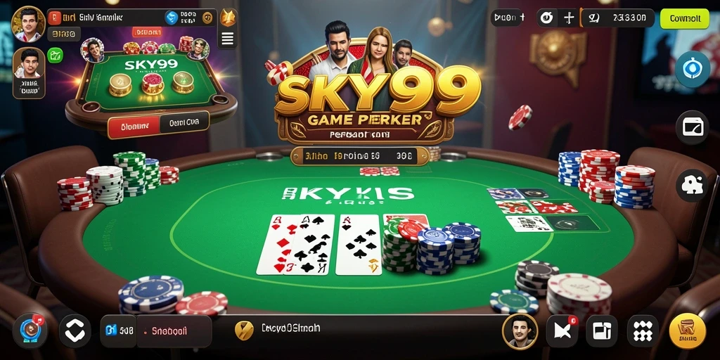 Tangkapan layar utama SKY99 menampilkan gameplay Poker yang seru dan mendebarkan.