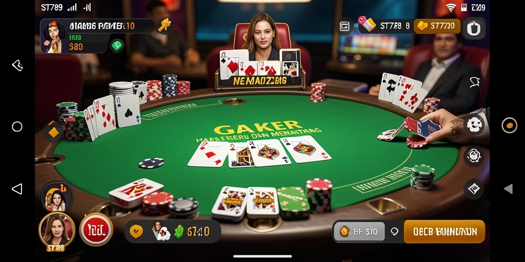 Tampilan gameplay ST789 dengan suasana poker yang mendebarkan.