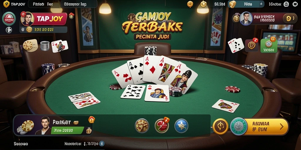 Tampilan gameplay Poker seru di TAPJOY dengan pemain aktif dan momen mendebarkan.