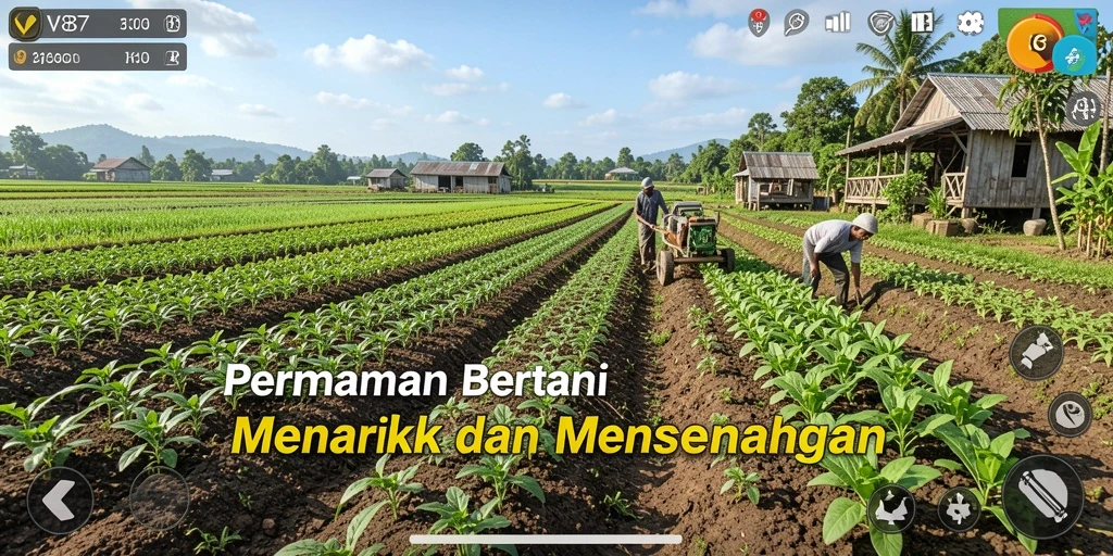 Screenshot V87 menampilkan gameplay berkebun yang seru dan interaktif.